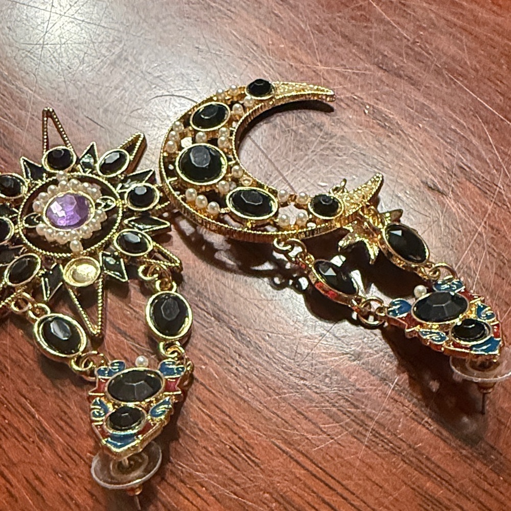Gold and Black Celestial Earrings - Picture 2 of 4